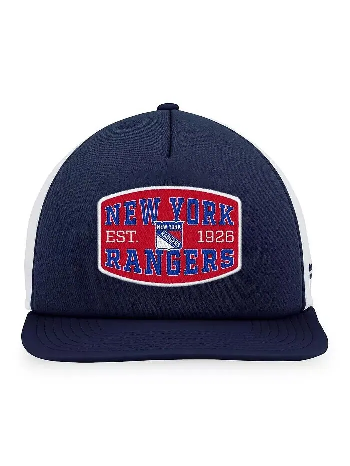 Мужская темно-синяя, белая бейсболка с нашивкой New York Rangers Foam спереди Trucker Snapback — изображение 2 из 4