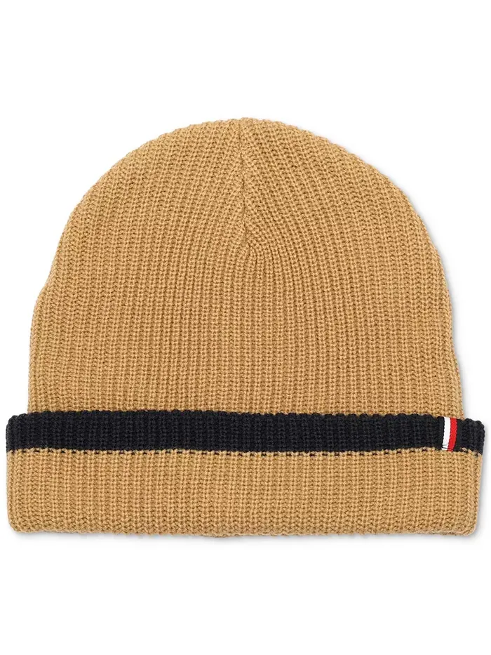 Мужская шапка-бини с резинкой и контрастным кончиком Tommy Hilfiger — изображение 1 из 3, бежевый/бежевый