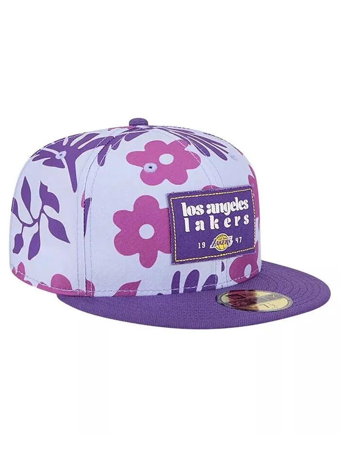 Мужская фиолетовая приталенная шляпа Los Angeles Lakers Palm Fronds 2-Tone 59FIFTY New Era — изображение 2 из 4, фиолетовый