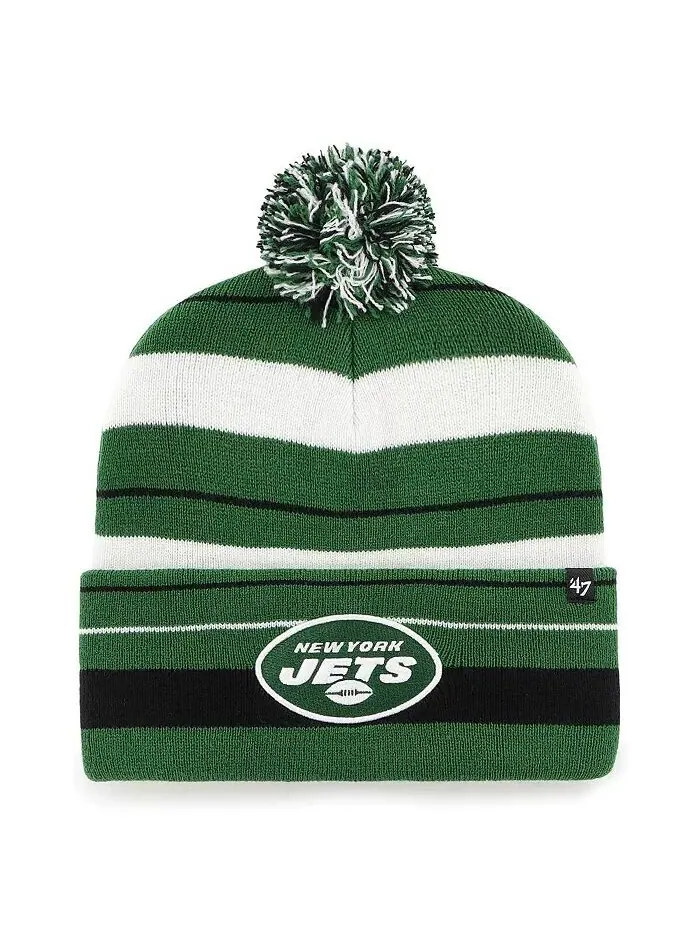 Мужская зеленая вязаная шапка New York Jets Powerline с манжетами и помпоном '47 Brand — изображение 1 из 2, зеленый