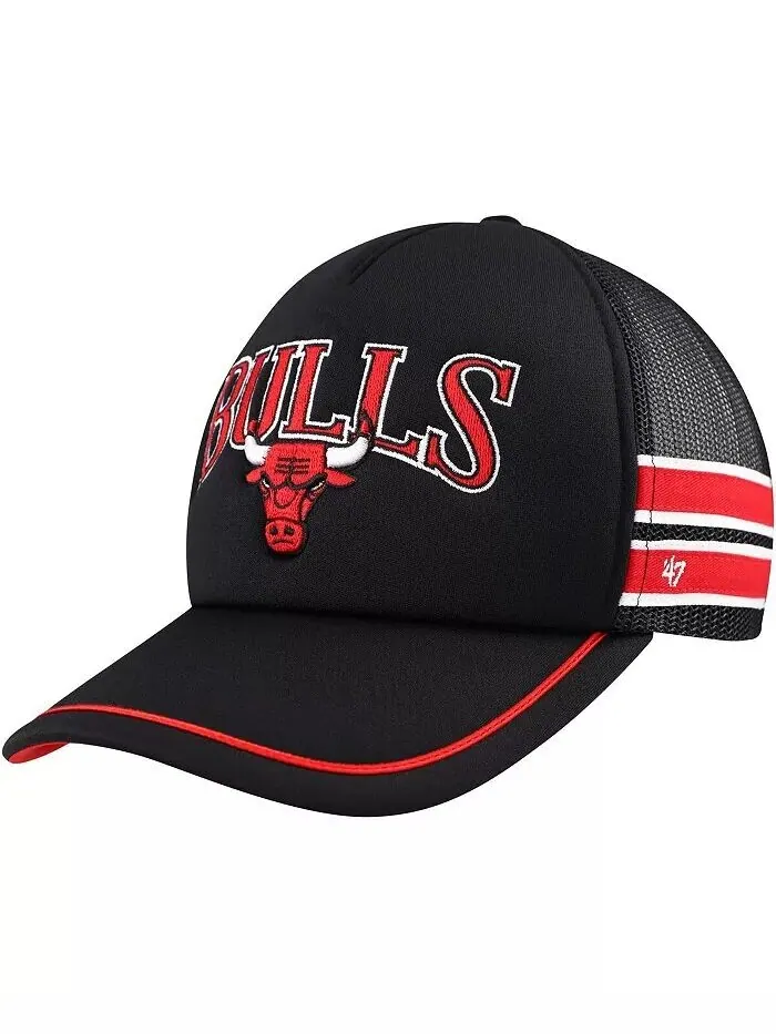 Мужская черная регулируемая кепка Chicago Bulls с полосками Sidebrand Trucker '47 Brand — изображение 1 из 4, черный