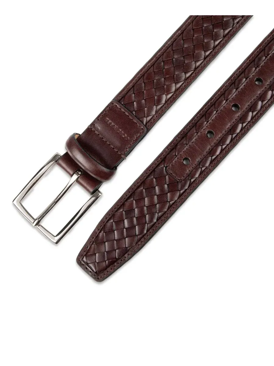 Мужской кожаный пояс с плетеной вставкой Cole Haan — изображение 5 из 5, коричневый