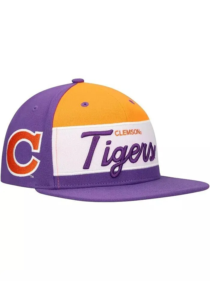 Мужская белая/фиолетовая шляпа Snapback Clemson Tigers Retro Sport с цветными блоками и надписью — изображение 1 из 4