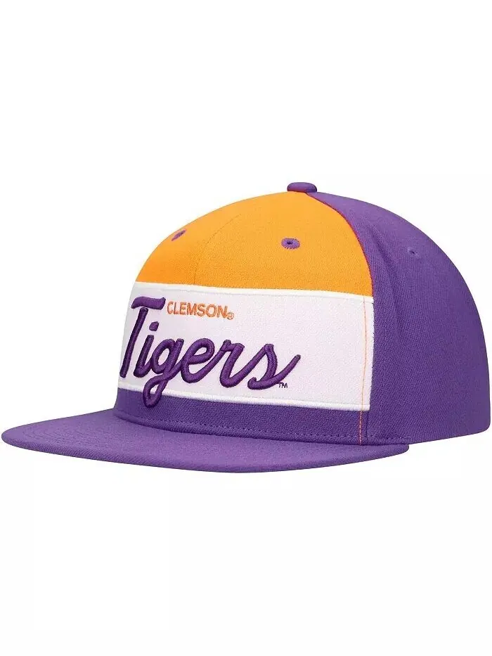 Мужская белая/фиолетовая шляпа Snapback Clemson Tigers Retro Sport с цветными блоками и надписью — изображение 2 из 4