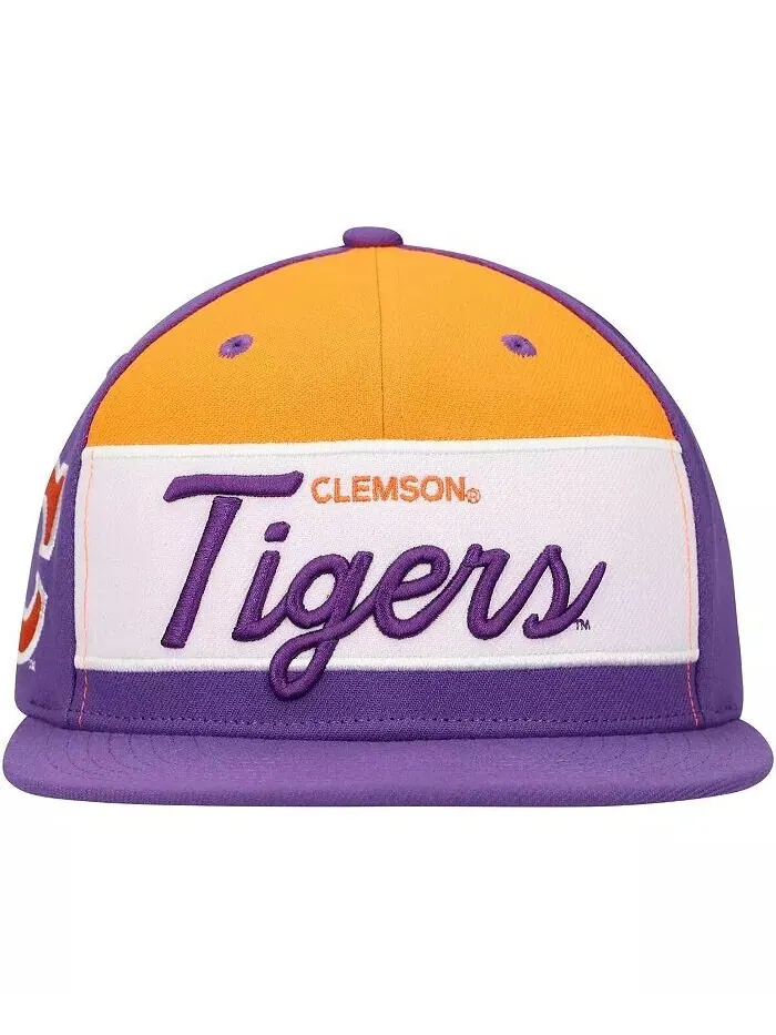 Мужская белая/фиолетовая шляпа Snapback Clemson Tigers Retro Sport с цветными блоками и надписью — изображение 4 из 4