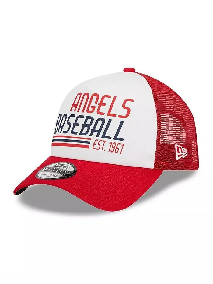 Мужская бело-красная регулируемая кепка Los Angeles Angels Stacked A-Frame Trucker 9FORTY New Era — изображение 1 из 4