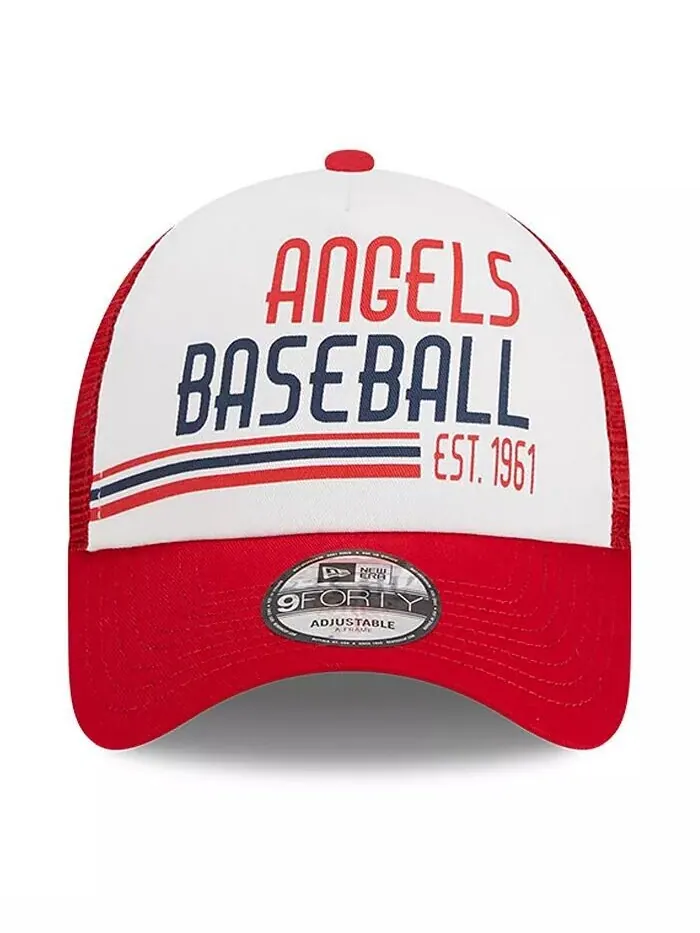 Мужская бело-красная регулируемая кепка Los Angeles Angels Stacked A-Frame Trucker 9FORTY New Era — изображение 2 из 4