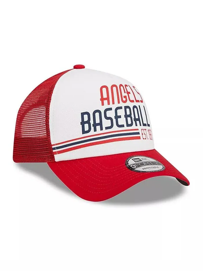 Мужская бело-красная регулируемая кепка Los Angeles Angels Stacked A-Frame Trucker 9FORTY New Era — изображение 4 из 4