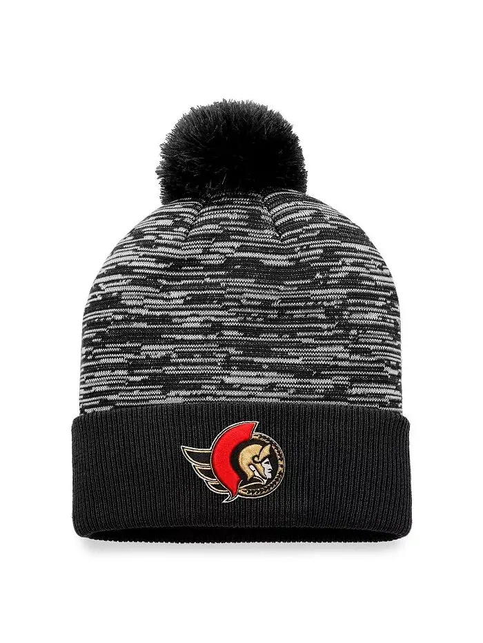 Мужская черная вязаная шапка-манжета с помпоном защитника Ottawa Senators Fanatics — изображение 1 из 2