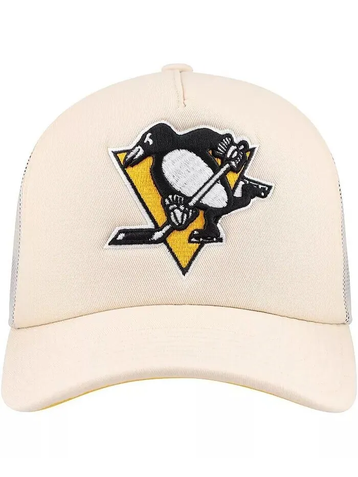 Мужская кремовая регулируемая шапка Pittsburgh Penguins из пенопласта спереди Trucker Mitchell & — изображение 2 из 4