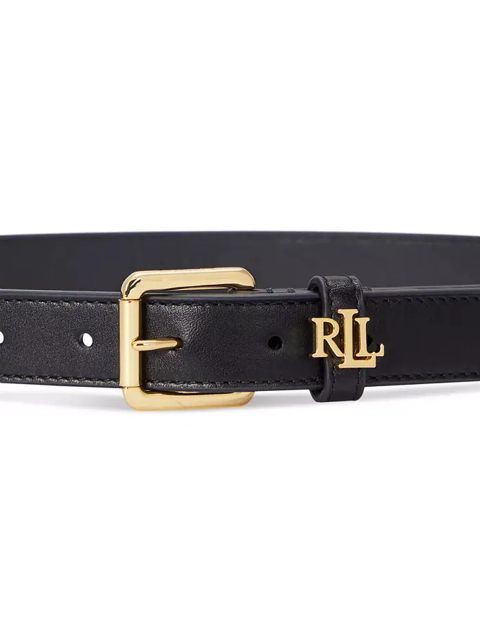 Кожаный тонкий ремень с логотипом Keeper Lauren Ralph Lauren — изображение 2 из 2, черный