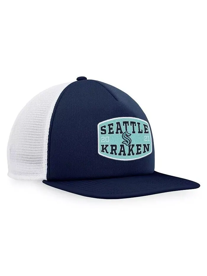 Мужская темно-синяя/белая кепка из пеноматериала Seattle Kraken с нашивкой спереди Trucker Snapback — изображение 3 из 4