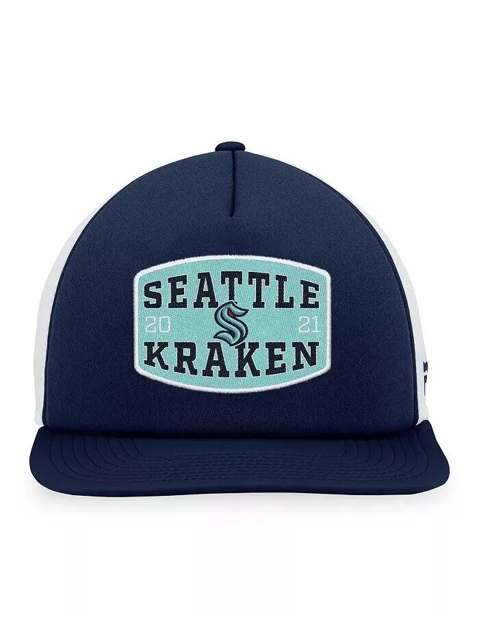 Мужская темно-синяя/белая кепка из пеноматериала Seattle Kraken с нашивкой спереди Trucker Snapback — изображение 4 из 4