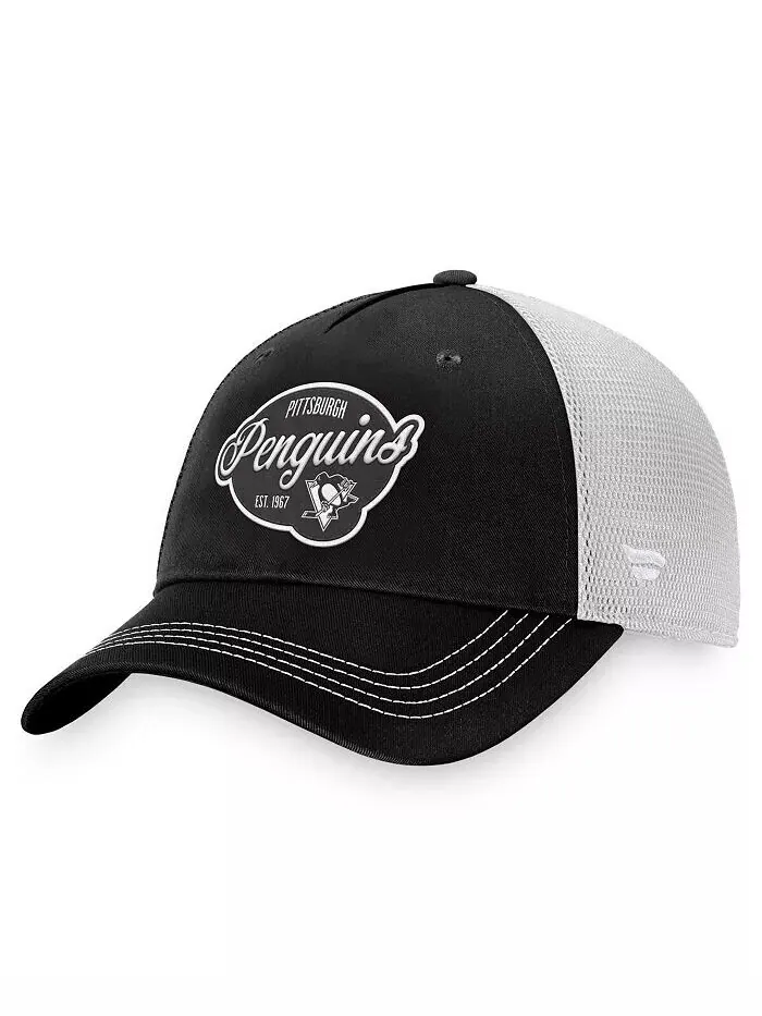 Женская черно-белая регулируемая кепка Pittsburgh Penguins Fundamental Trucker Fanatics — изображение 1 из 4, черный белый