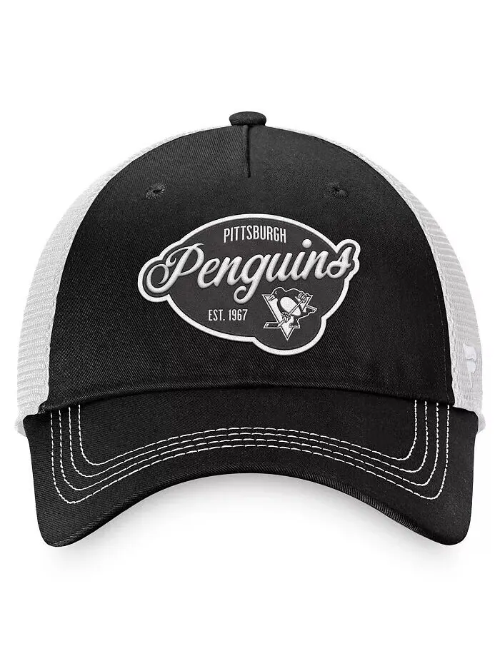 Женская черно-белая регулируемая кепка Pittsburgh Penguins Fundamental Trucker Fanatics — изображение 4 из 4, черный белый