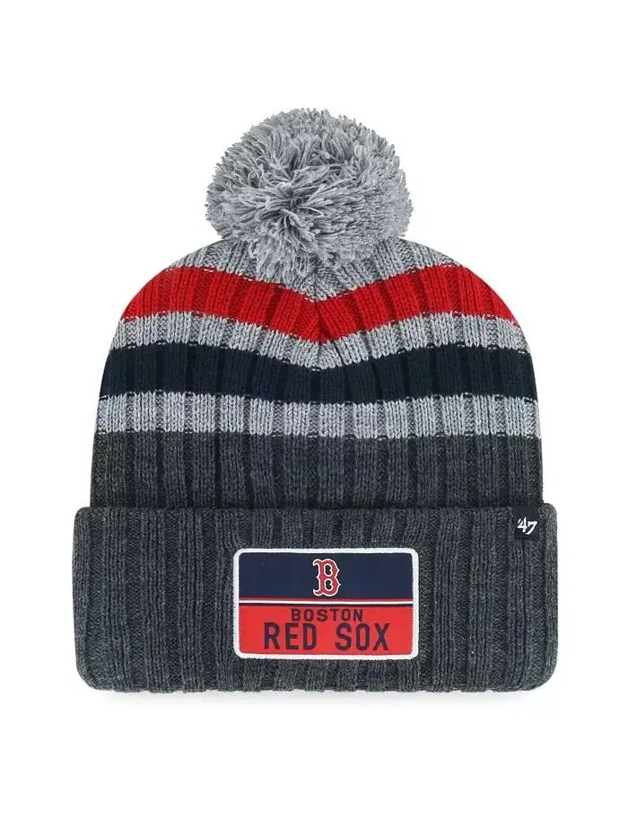 Мужская серая вязаная шапка Boston Red Sox Stack с манжетами и помпоном '47 Brand — изображение 1 из 2, серый