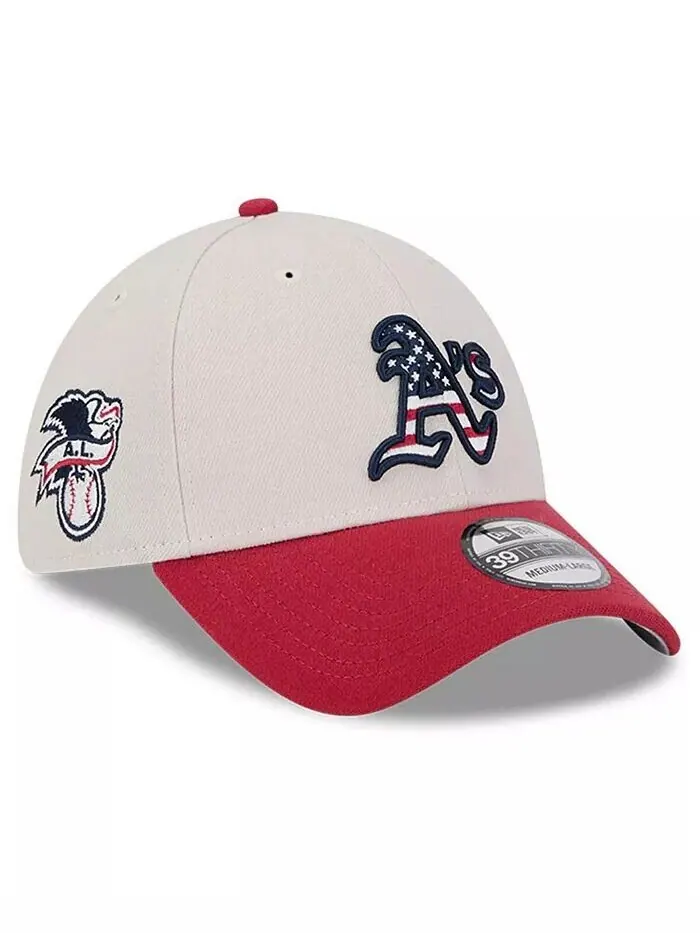 Мужская красная кепка Oakland Athletics 4 июля 39THIRTY, 2024 г New Era — изображение 1 из 4, хаки