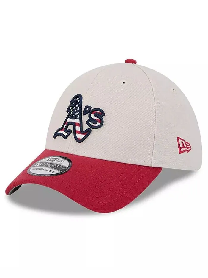 Мужская красная кепка Oakland Athletics 4 июля 39THIRTY, 2024 г New Era — изображение 4 из 4, хаки