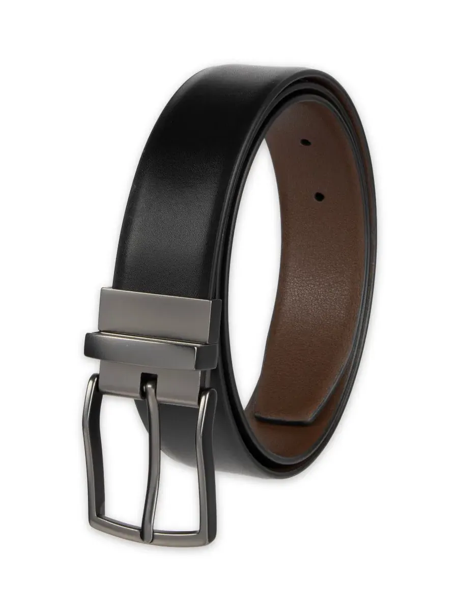 Мужской двусторонний пояс Dess Belt 2-в-1 Alfani — изображение 3 из 6, черный/коричневый