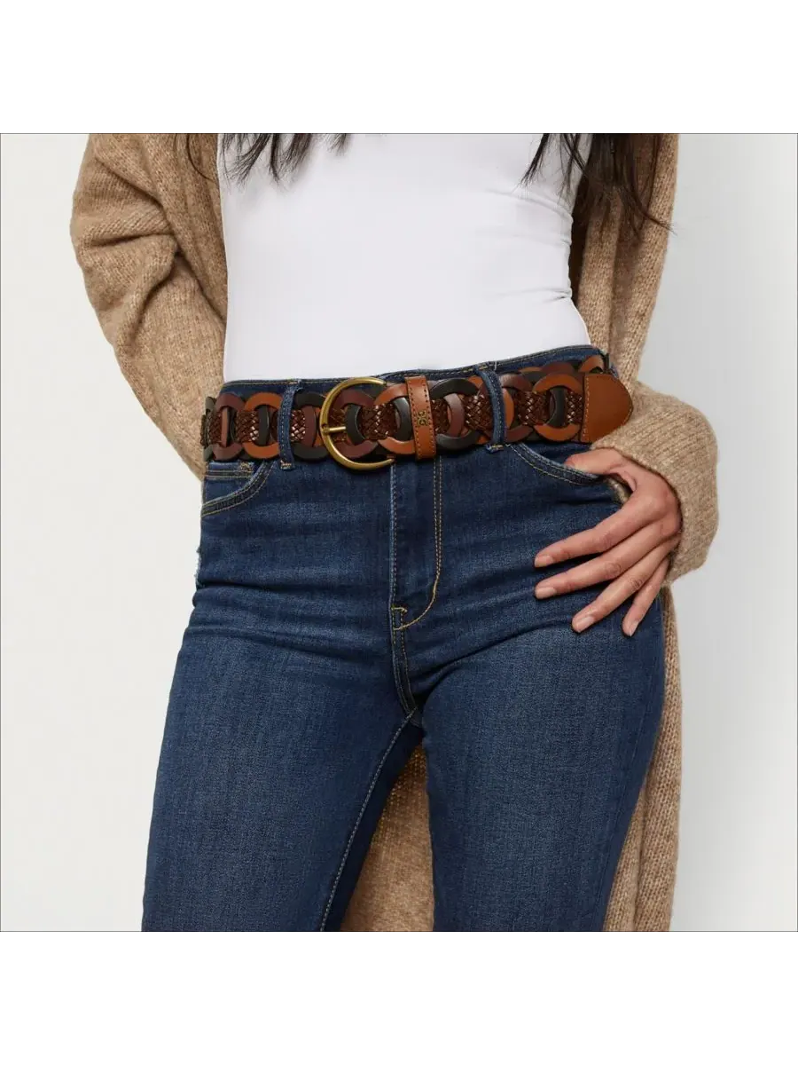 Женский повседневный плетеный кожаный пояс из натуральной кожи Sam Edelman — изображение 2 из 7, мульти коричневый