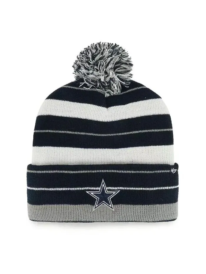 Мужская темно-синяя вязаная шапка Dallas Cowboys Powerline с манжетами и помпоном '47 Brand