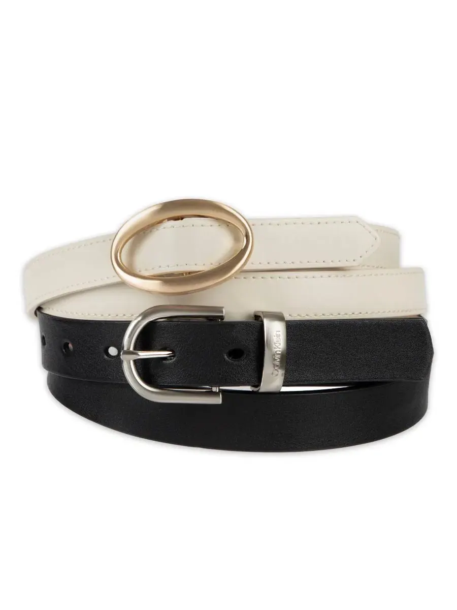 Комплект из 2 ремней с пряжками Center-Bar and Metal Loop Buckles Calvin Klein — изображение 1 из 8, черный