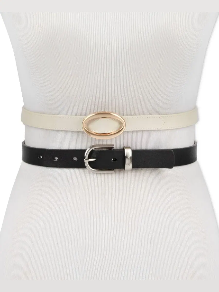 Комплект из 2 ремней с пряжками Center-Bar and Metal Loop Buckles Calvin Klein — изображение 6 из 8, черный