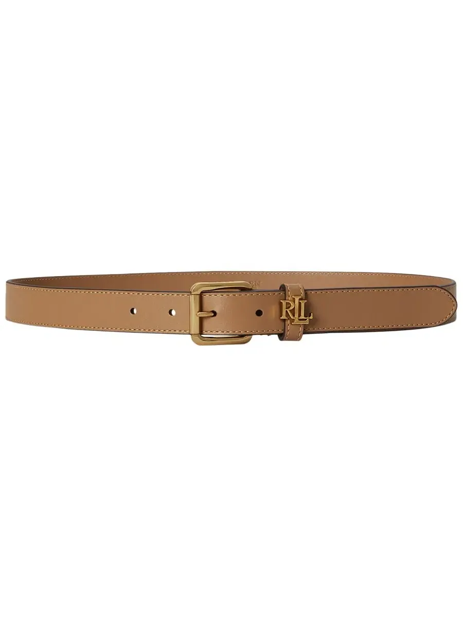 Кожаный узкий ремень с логотипом Lauren Ralph Lauren — изображение 1 из 3, верблюжий