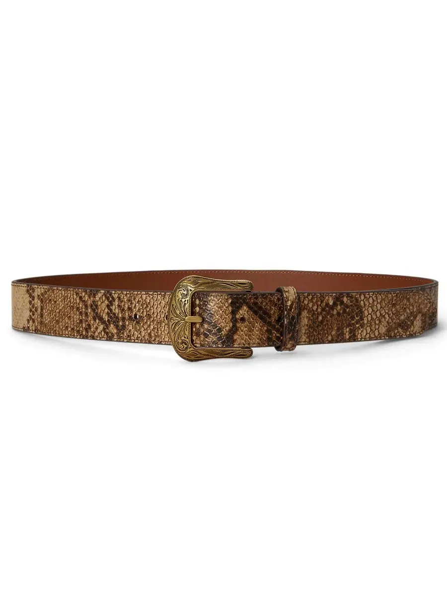 Пояс из кожи с тиснением под питона Lauren Ralph Lauren — изображение 1 из 3, бежевый мульти