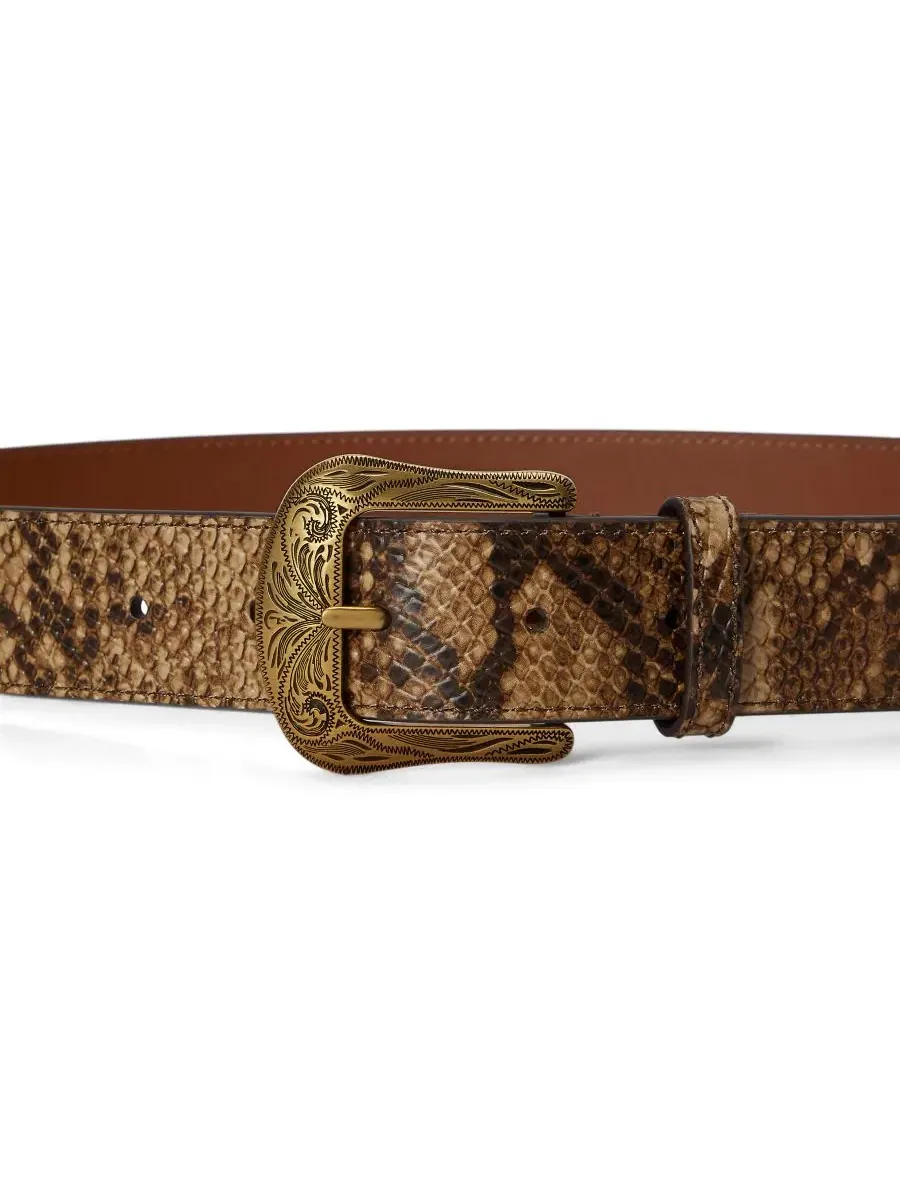 Пояс из кожи с тиснением под питона Lauren Ralph Lauren — изображение 2 из 3, бежевый мульти