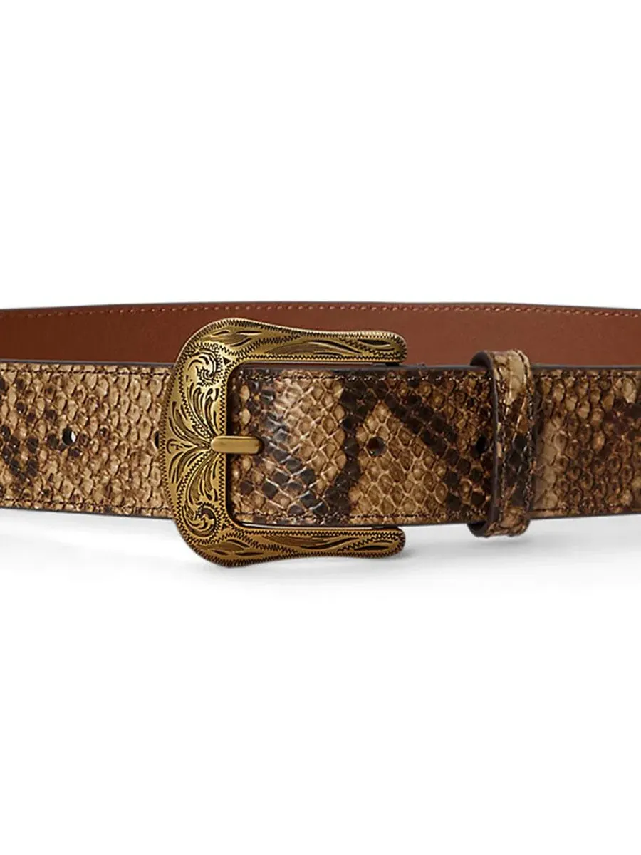 Пояс из кожи с тиснением под питона Lauren Ralph Lauren — изображение 3 из 3, бежевый мульти