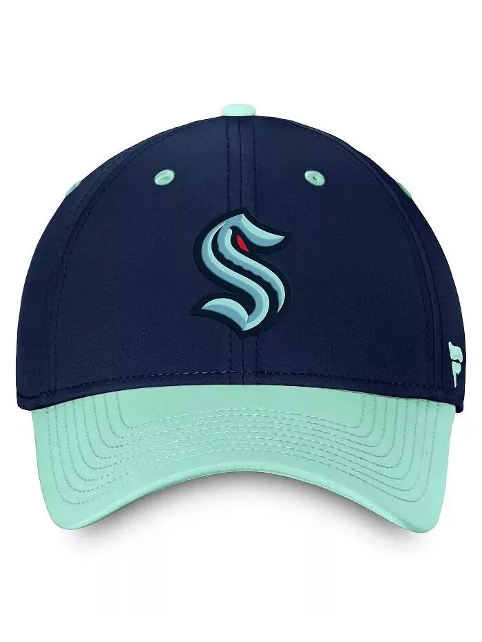 Мужская темно-синяя, светло-голубая шапка Seattle Kraken Authentic Pro Rink Flex двухцветная — изображение 2 из 4
