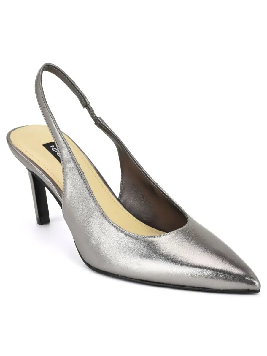 Туфли-лодочки с открытой пяткой Verone Pointed Toe Slingback Dress Pumps Nine West — изображение 1 из 5, серебристый