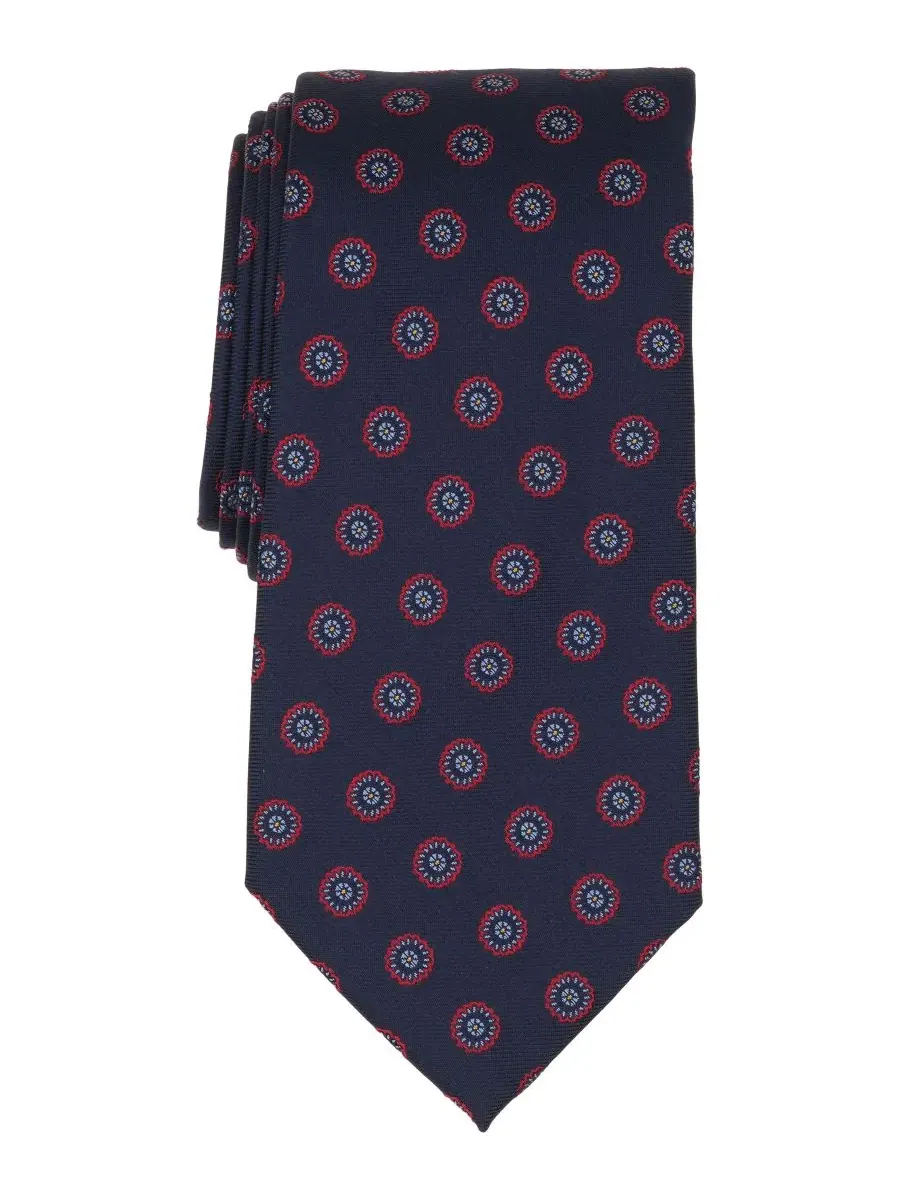 Галстук классический с узором Circle Flower Medallion Brooks Brothers — изображение 1 из 3, темно-синий