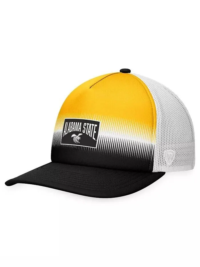 Мужская черная, золотая кепка Alabama State Hornets Daybreak Foam Trucker Adjustable Top of the — изображение 1 из 4