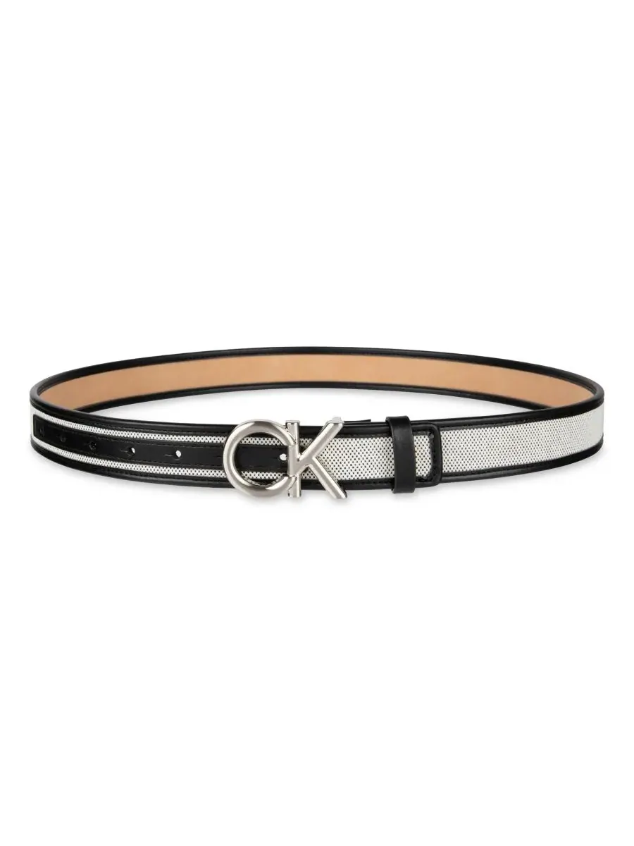 Женский кожаный пояс с плетеной вставкой и пряжкой с монограммой CK Calvin Klein — изображение 4 из 7, черный