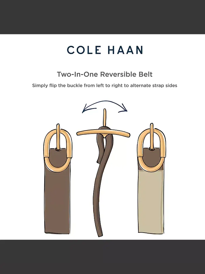 Женский реверсивный кожаный пояс Two-In-One Center Bar с центральной пряжкой Cole Haan — изображение 8 из 9, черный бежевый