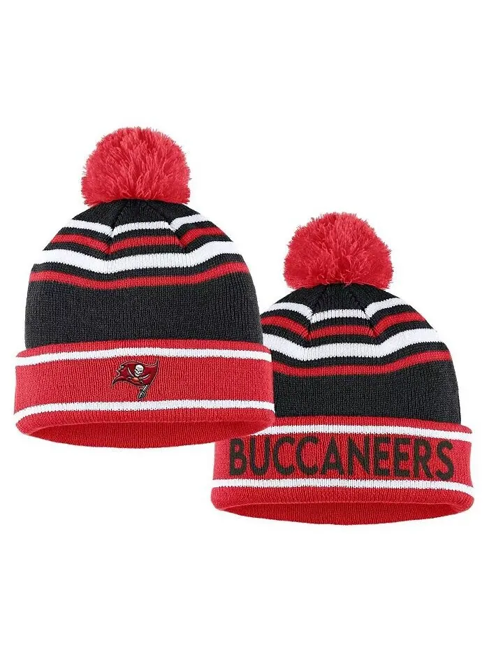 Женская красная вязаная шапка Tampa Bay Buccaneers с цветными блоками и манжетами, помпоном и — изображение 3 из 3, красный
