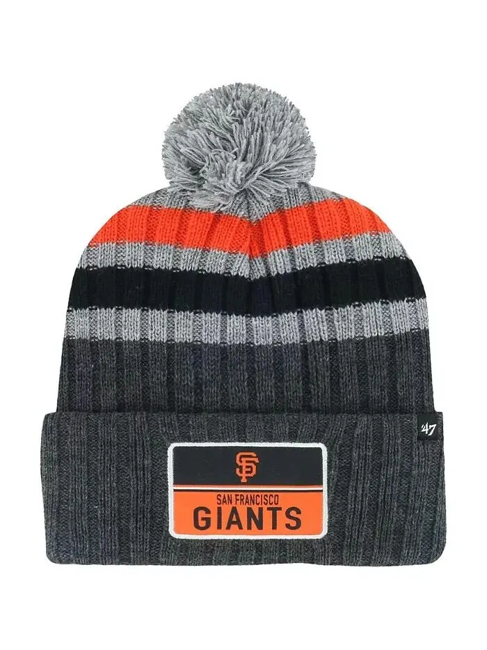 Мужская серая вязаная шапка San Francisco Giants Stack с манжетами и помпоном '47 Brand — изображение 1 из 2