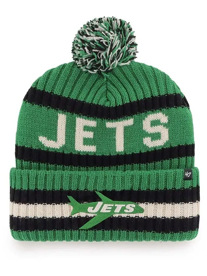 Мужская вязаная шапка Kelly Green New York Jets Legacy Bering с манжетами и помпоном '47 Brand — изображение 1 из 2, зеленый