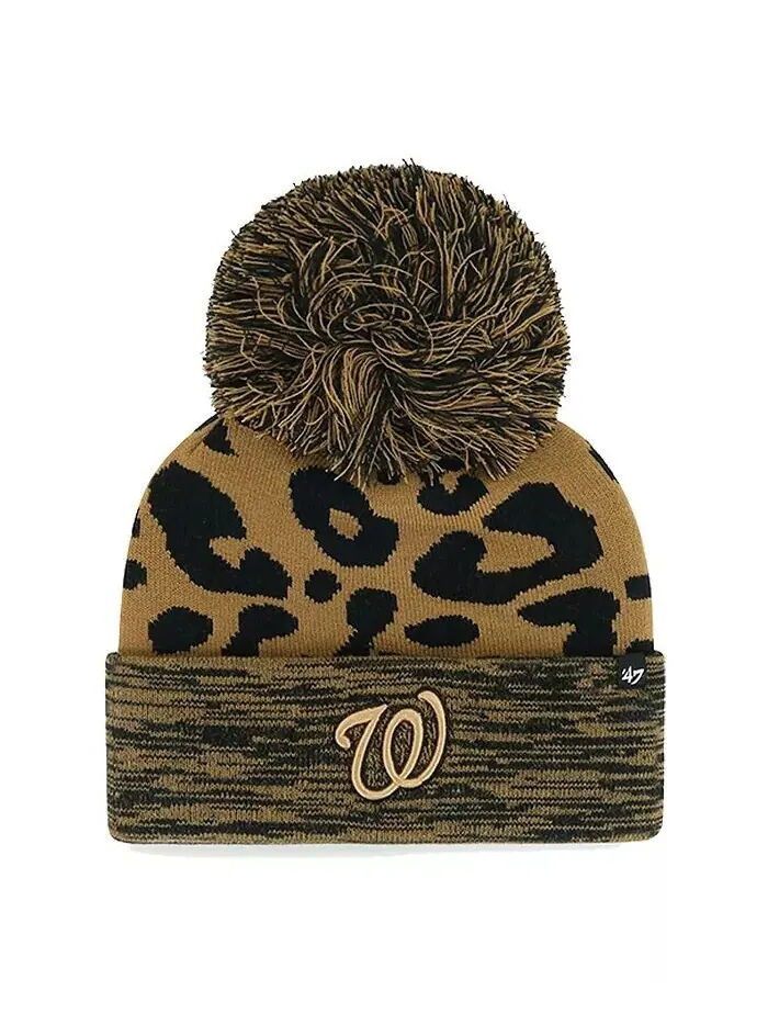 Женская вязаная шапка Washington Nationals с леопардовым принтом и помпоном '47 Brand — изображение 1 из 2