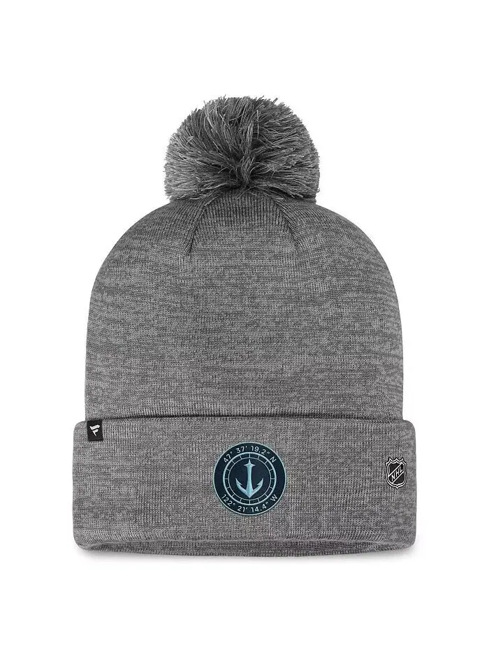 Мужская серая вязаная шапка Seattle Kraken Authentic Pro Home Ice с манжетами и помпоном Fanatics — изображение 2 из 2, серый