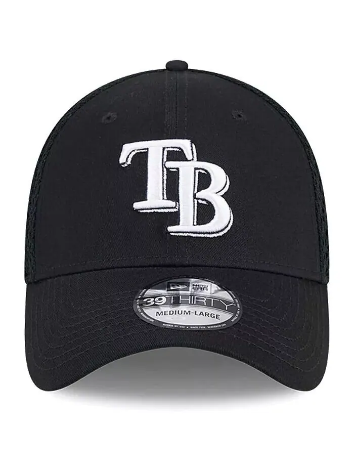 Мужская кепка Tampa Bay Rays Evergreen черно-белая Neo 39THIRTY Flex Hat New Era — изображение 3 из 4, черный