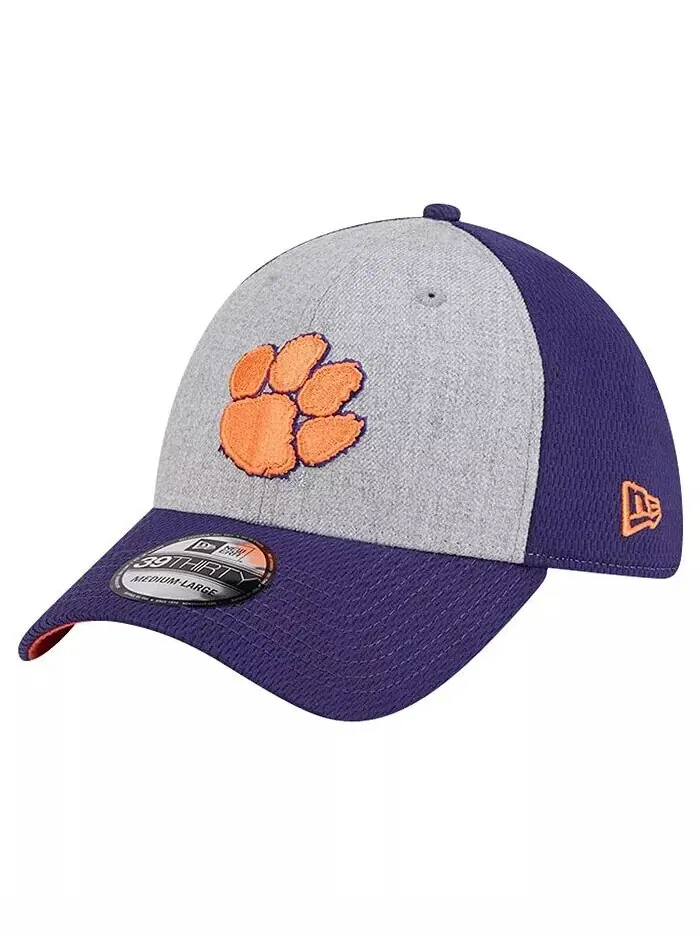 Мужская кепка Clemson Tigers двухцветная 39THIRTY Flex, серо-фиолетовая/серая New Era