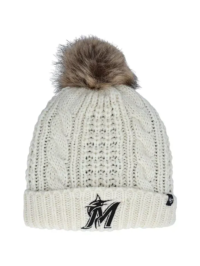 Женская вязаная шапка с манжетами и помпоном '47 Cream Miami Marlins Meeko '47 Brand