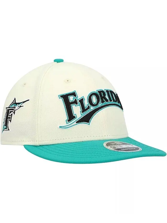 Мужская низкопрофильная шляпа Snapback 9FIFTY с фетровым кремом Florida Marlins New Era — изображение 1 из 4, бежевый