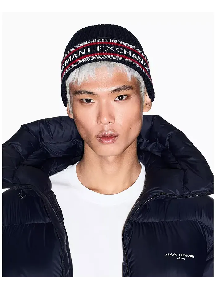 Мужская шапка-бини с логотипом A|X Armani Exchange — изображение 1 из 3, мульти