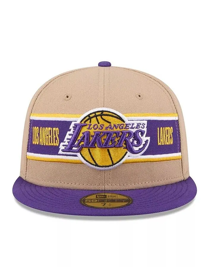Мужская бежево-фиолетовая кепка Los Angeles Lakers 2024 NBA Draft 59FIFTY Fitted Hat New Era — изображение 3 из 4