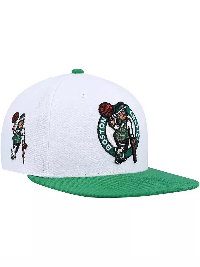 Мужская бело-зеленая кепка Boston Celtics Side Core 2.0 Snapback Mitchell & Ness — изображение 1 из 2, белый зеленый