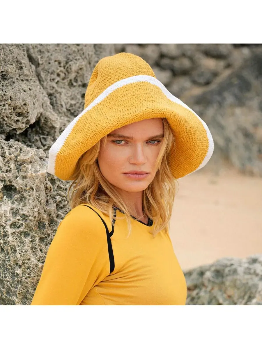 Brunna.co Вязаная крючком солнцезащитная шляпа Bloom Line канареечно-желтого цвета — изображение 7 из 7, желтый